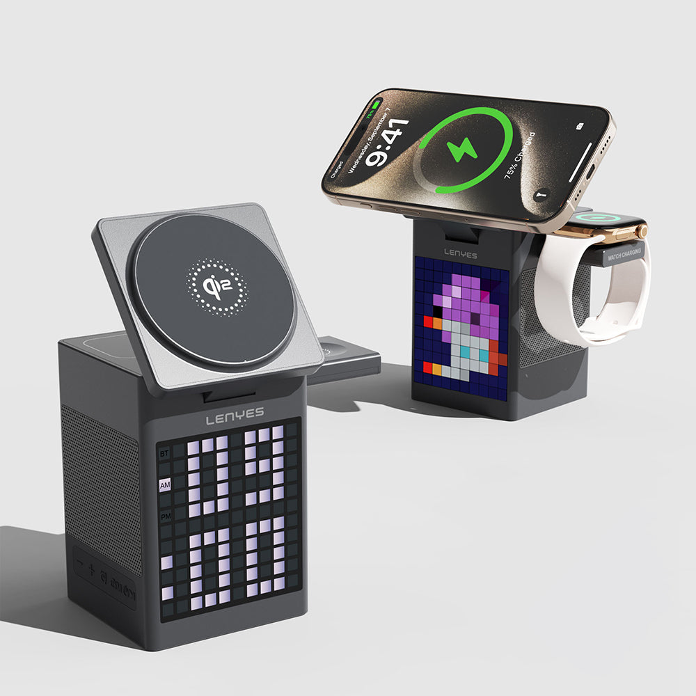 Lenyes PW320 Qi2 Şarj Teknolojili Alarmlı Bluetooth Speaker Özellikli Telefon&Akıllı Saat&Kulaklık 15W 6in1 Kablosuz Şarj Standı Lenyes PW320 Qi2 Şarj Teknolojili Alarmlı Bluetooth Speaker Özellikli Telefon&Akıllı Saat&Kulaklık 15W 6in1 Kablosuz Şarj Standı